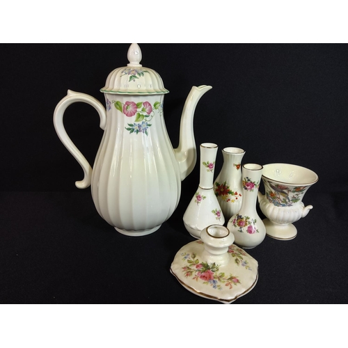 236 - Box of vintage teaware including Coalport, Royal Albert and Spode and a tray of ornaments and trinke... 