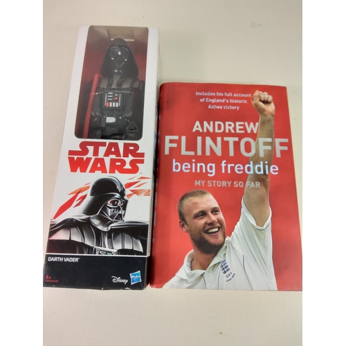 66 - Darth Vader figure and Freddie Flintoff hardback book