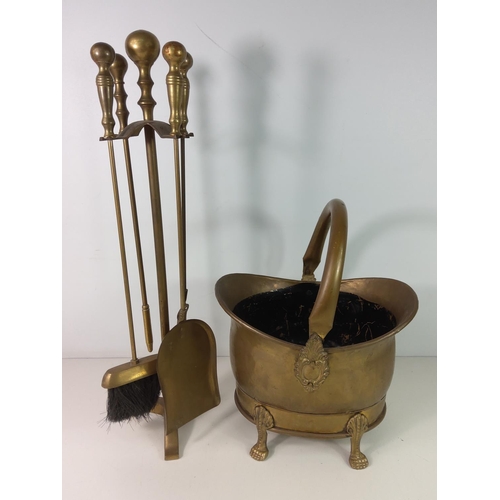 68 - Brass coal scuttle and companion set