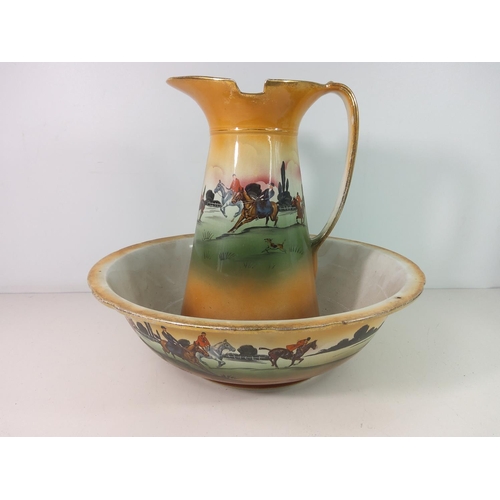 282 - Large horse racing bowl and matching jug