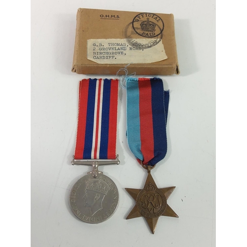 385 - 1939-1945 King George VI WWII War medal and 1939-1945 WWII Star, in original box posted out from Air... 