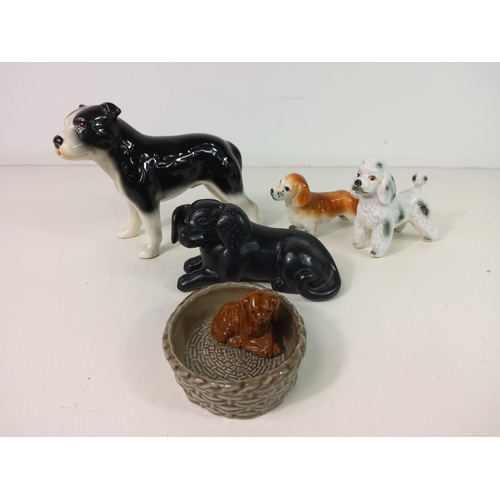 402 - Wade trinket pot, 3 china dogs and one stoneware dog