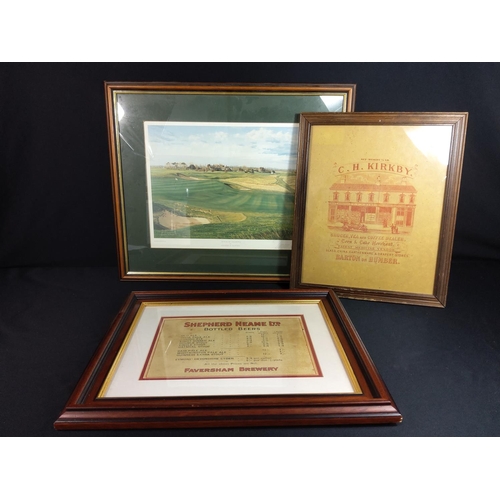 2 - Signed print of Royal St. George's Golf Course by Graham Baxter, framed advertising poster and a fra... 