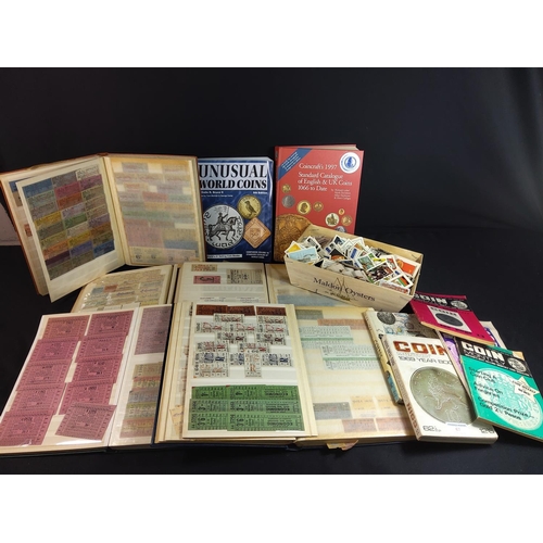 244 - Stamp books, 5 albums of bus tickets and a small box of collectors cards