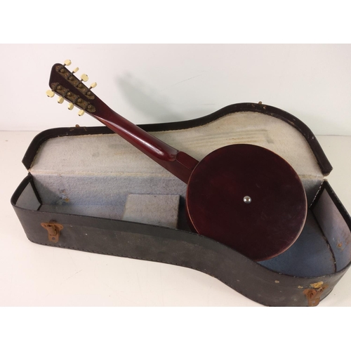 221 - Early 20th Century cased eight string banjolele