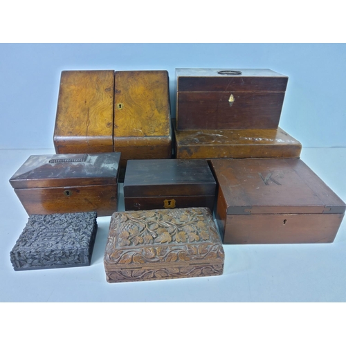 17 - Antique boxes including stationary box, tea caddy's etc