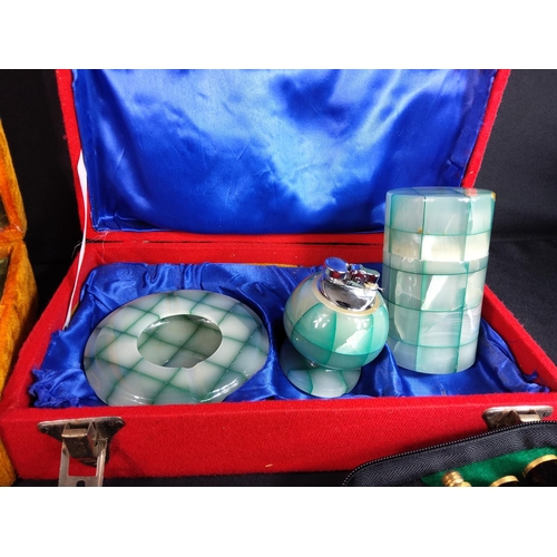 268 - 2 golfing items, onyx and marble smoking sets