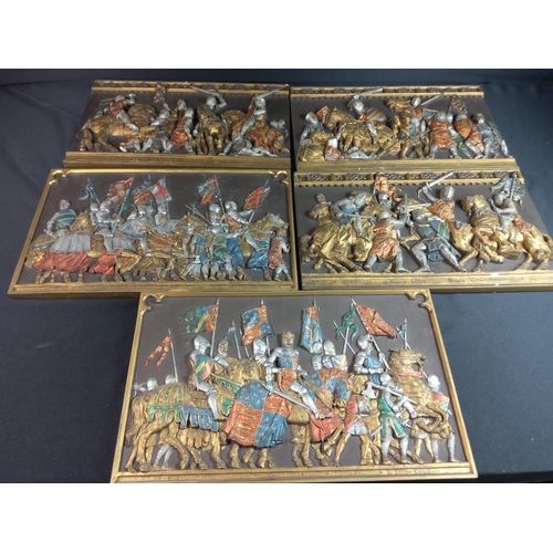 10 - 5 Medieval scene wall plaques