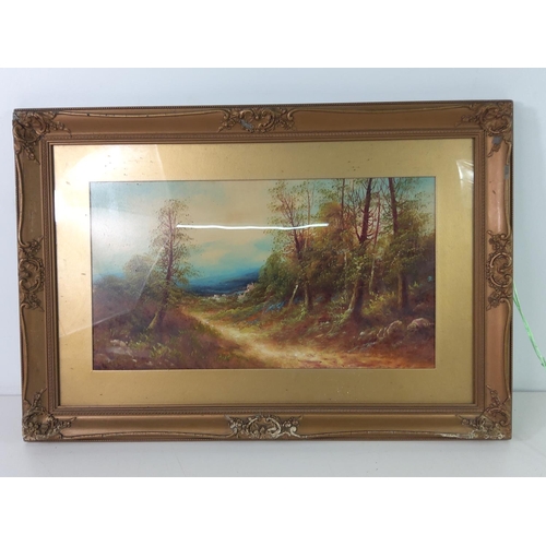 399 - Pair of antique gilt framed country scenes, both 44cms x 64cms