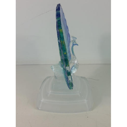 506 - 1960's French crystal blue and green glass peacock suncatcher