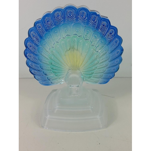 506 - 1960's French crystal blue and green glass peacock suncatcher