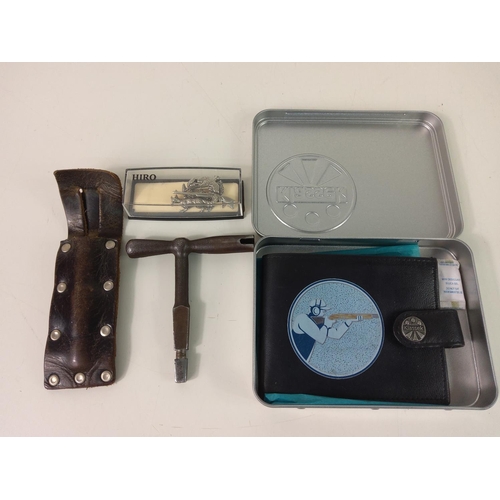 647 - Shooting brooch, tool and wallet