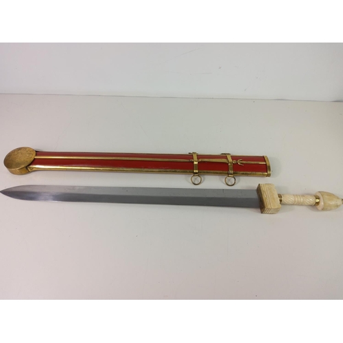 477 - Roman style sword with bone handle and sheath