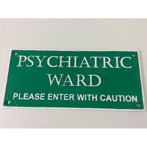 141 - Cast metal' Psychiatric Ward' sign, 27.5cms x 12.5cms