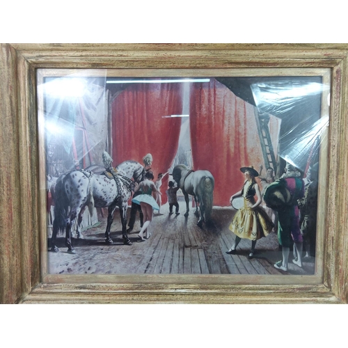 64 - Framed watercolour by Janet Thorndike, a print of a circus painting by Dame Laura Knight and 2 other... 