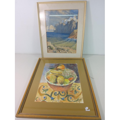 64 - Framed watercolour by Janet Thorndike, a print of a circus painting by Dame Laura Knight and 2 other... 