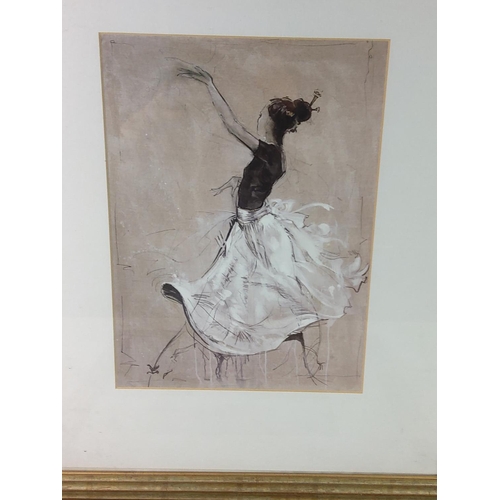 76 - Framed pair of prints of dancing girls, both 47cms x 57.5cms