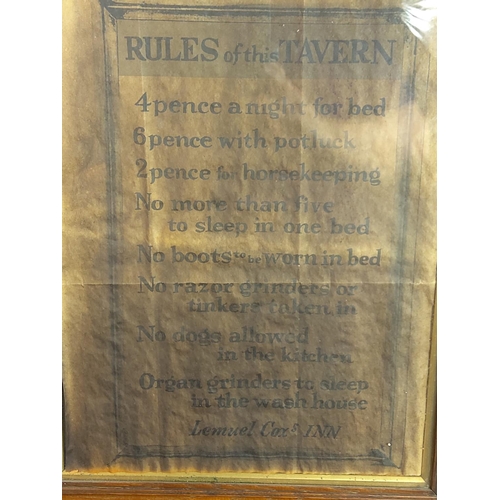 111 - Framed 'Rules of the Tavern' poster, 36cms x 44.5cms