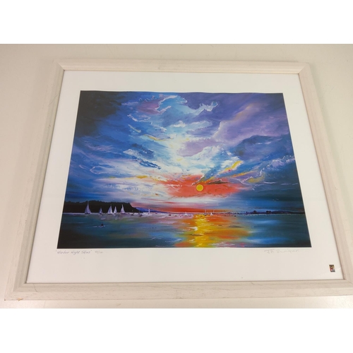 58 - Framed limited edition print 'Harbour Nights Skies' 97/100, 57cms x 48cms