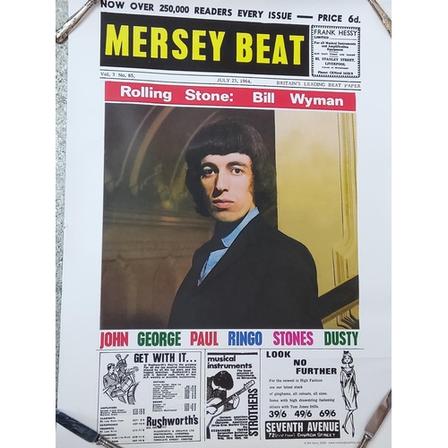 52 - Rolled Mersey Beat poster featuring Rolling Stone: Bill Wyman, 59.5cms x 84cms