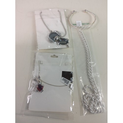 588 - Silver necklace, bangle and 2 stone set pendants on chains