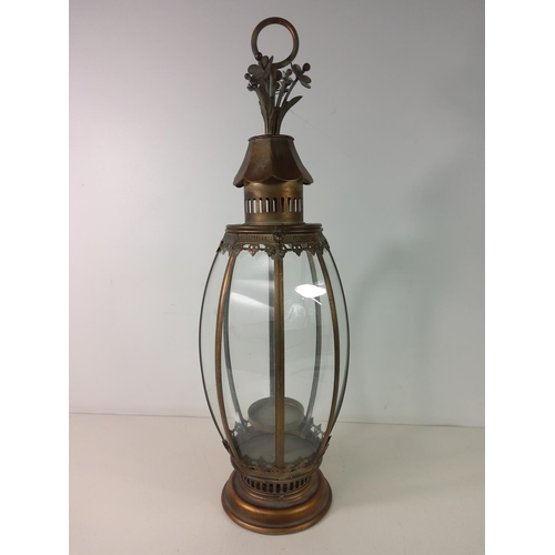 305 - Large round metal and glass lantern, 70cms in height