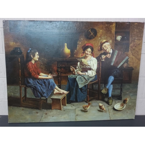 47 - Large reproduction oil on canvas of 'A Happy Tune' by Eugenio Zampighi, 122cms x 92cms