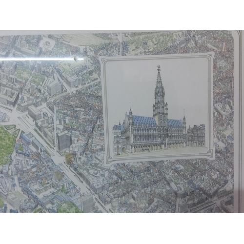 35 - Large framed map of Brussels