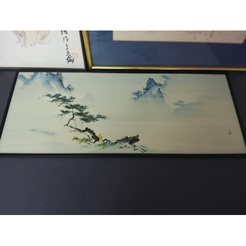 39 - Signed Chinese pekinese lithograph by Kwok Ta Wei, and Oriental watercolour and a print