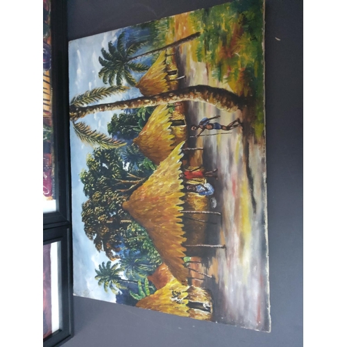 43 - 3 original African oil paintings, all signed