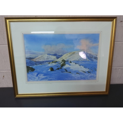 44 - Large gilt framed watercolour of a winter scene by Jill M Aldersley, titled 'Helvellyn & Fairfield f... 