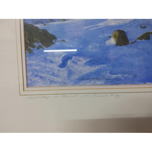 44 - Large gilt framed watercolour of a winter scene by Jill M Aldersley, titled 'Helvellyn & Fairfield f... 