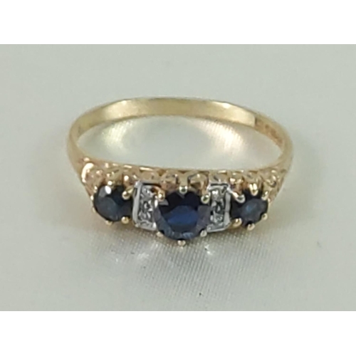 332 - 9ct gold sapphire and diamond half hoop ring, size O