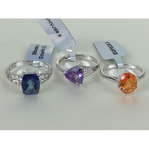 340 - 3 silver stone set rings, all size R