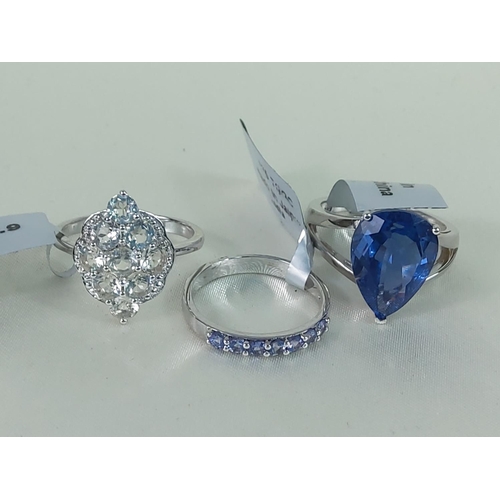 342 - 3 silver stone set rings, sizes R, P & R