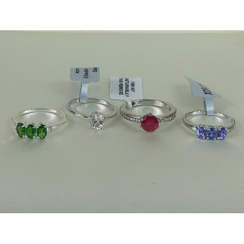 345 - 4 silver stone set rings, sizes T, R, R & R