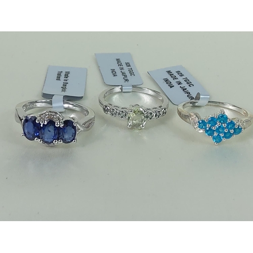 346 - 3 silver stone set rings, sizes R, R & P