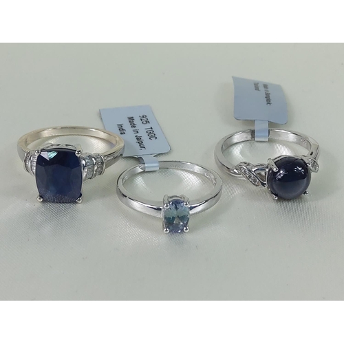 351 - 3 stone set silver rings, sizes R, R & S