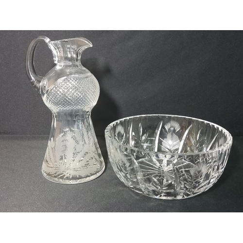 444 - Cut glass bowl and Edinburgh crystal claret jug