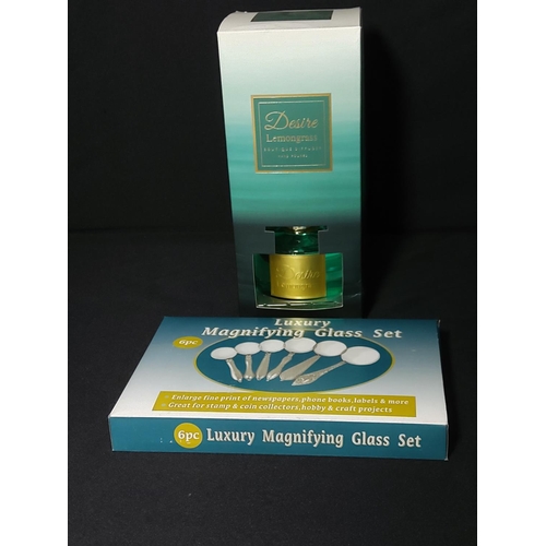 190 - Lemongrass reed diffuser and a set of 6 magnifying glasses