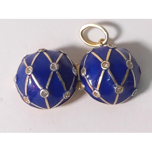 294 - Silver stone set blue enamelled pendant locket