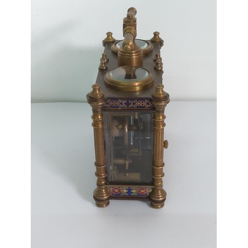 267 - Brass and Cloisonne double clock and barometer set