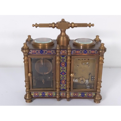 267 - Brass and Cloisonne double clock and barometer set