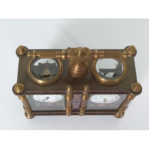 267 - Brass and Cloisonne double clock and barometer set