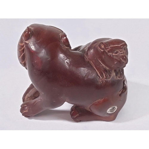 277 - Carved wood signed Netsuke Dog of Fo