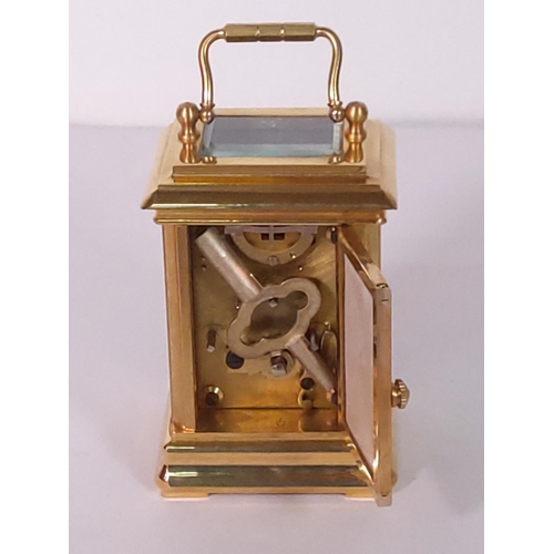 348 - Brass miniature carriage clock with porcelain panels