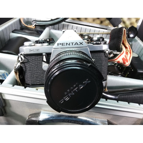 234 - Metal camera case with Pentax camera, lenses and accessories