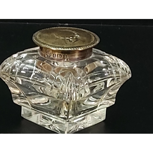 400 - Silver topped cut glass bottle and silver topped inkwell