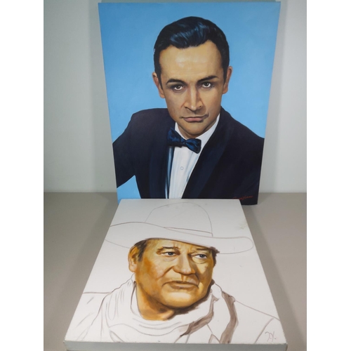 76 - 4 Canvas pictures including Sean Connery and John Wayne, largest 78cms x 61cms