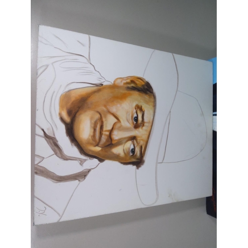 76 - 4 Canvas pictures including Sean Connery and John Wayne, largest 78cms x 61cms